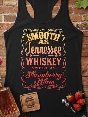 Smooth as Tennessee Whiskey Strawberry Wine Black Tank